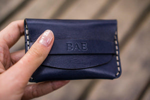 No.36 Personalized Basic Flap Handmade Leather Wallet - Navy Blue-Galen Leather