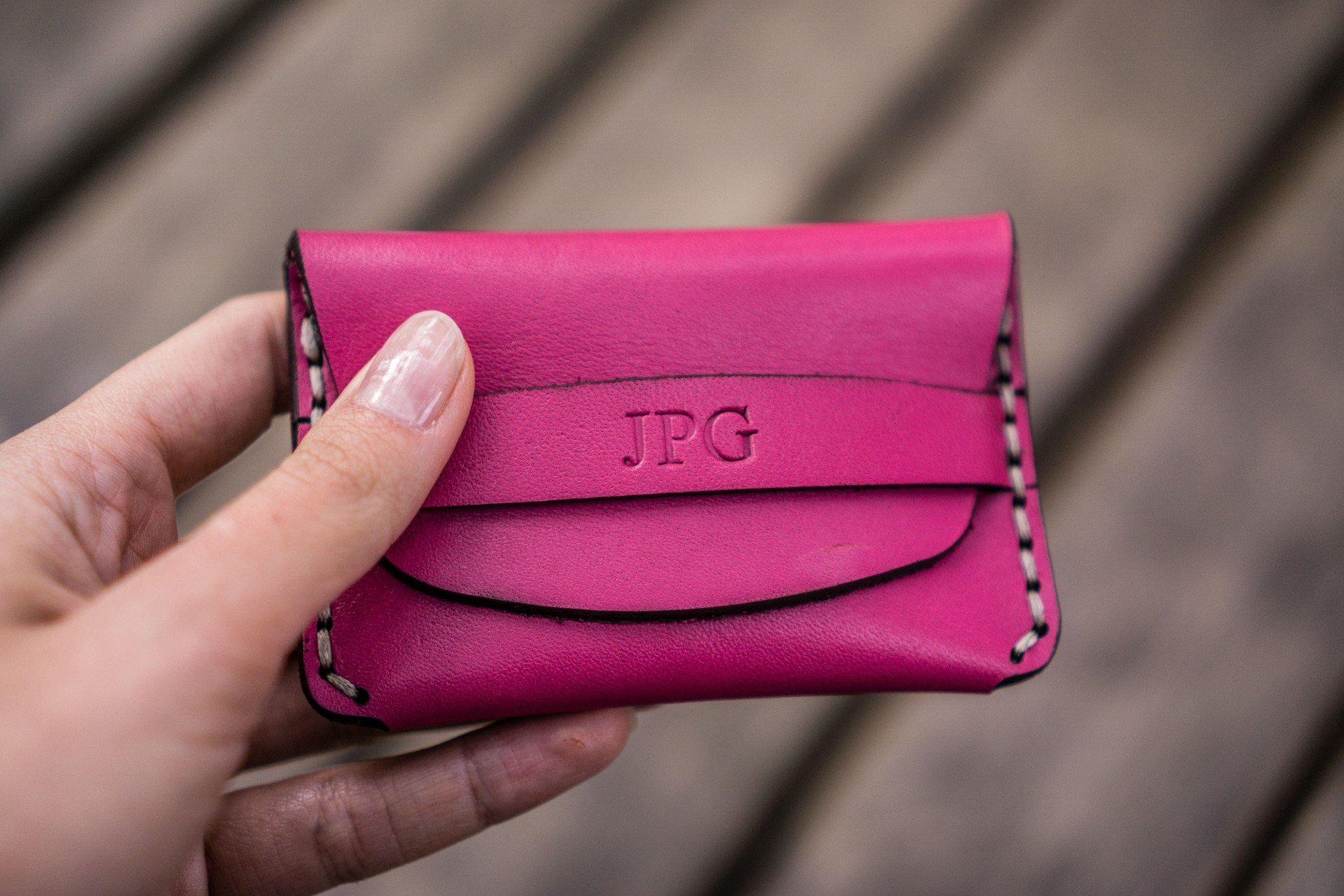 Personalized Basic Leather Wallet/Card Holder Pink Galen Leather