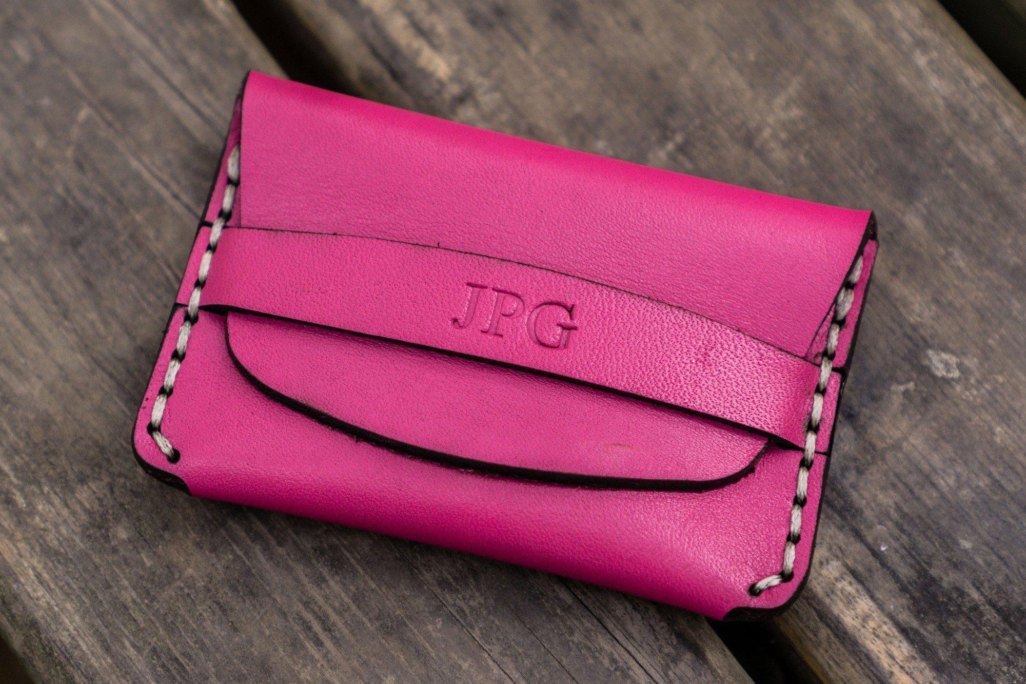 No.36 Personalized Basic Flap Handmade Leather Wallet - Pink-Galen Leather