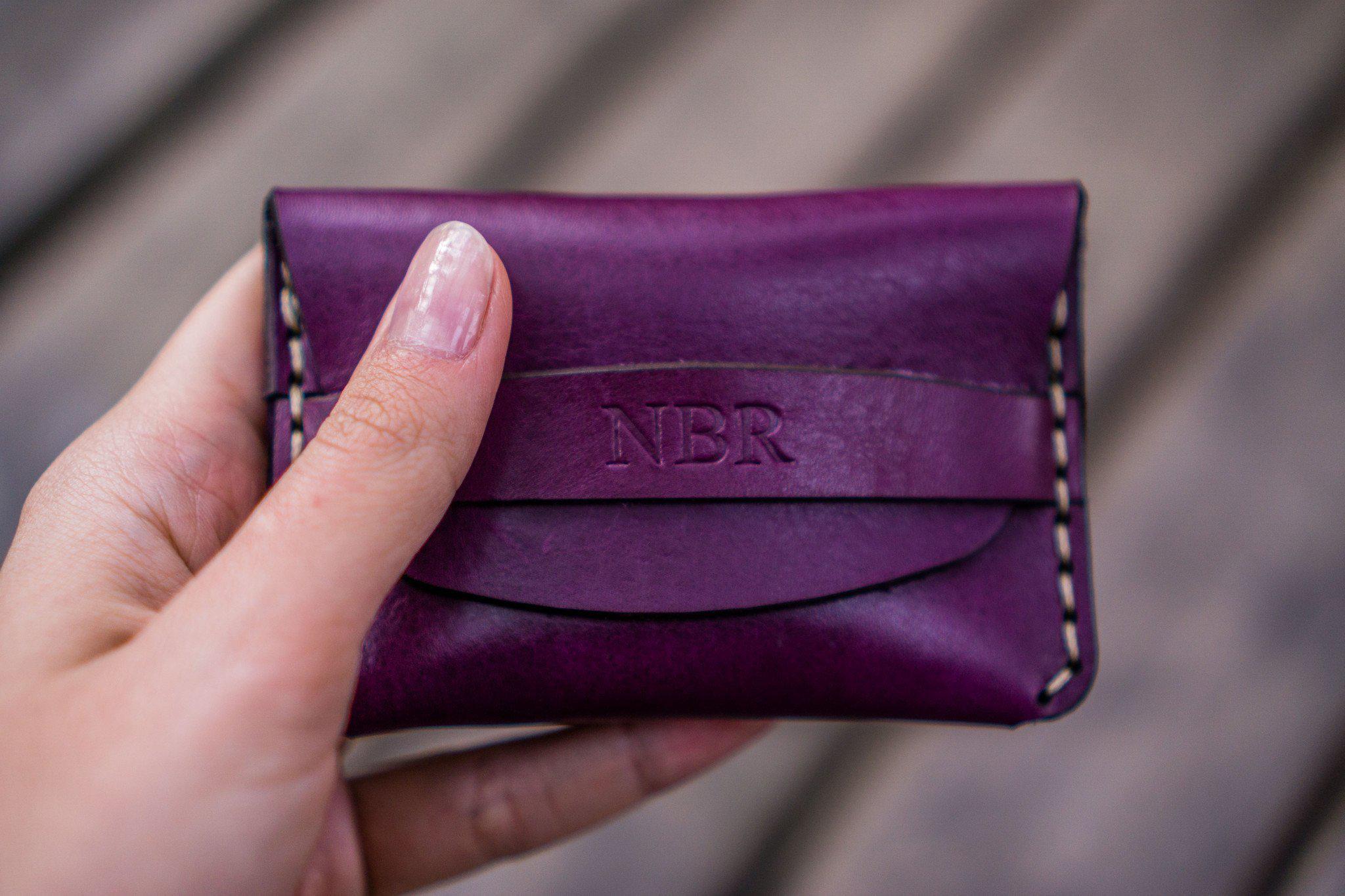 Personalized Basic Leather Wallet/Card Holder - Purple - Galen Leather