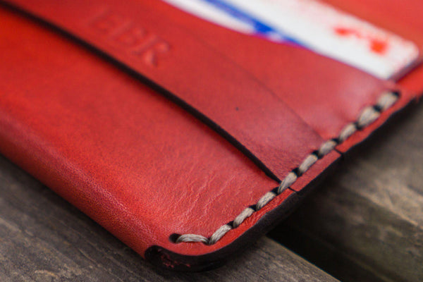 Personalized Basic Leather Wallet/Card Holder - Red - Galen Leather