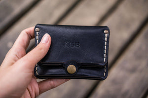 No.38 Personalized Minimalist Hanmade Leather Wallet - Black-Galen Leather