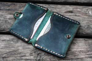 No.38 Personalized Minimalist Hanmade Leather Wallet - Crazy Horse Forest Green-Galen Leather