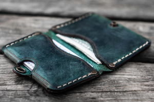 No.38 Personalized Minimalist Hanmade Leather Wallet - Crazy Horse Forest Green-Galen Leather
