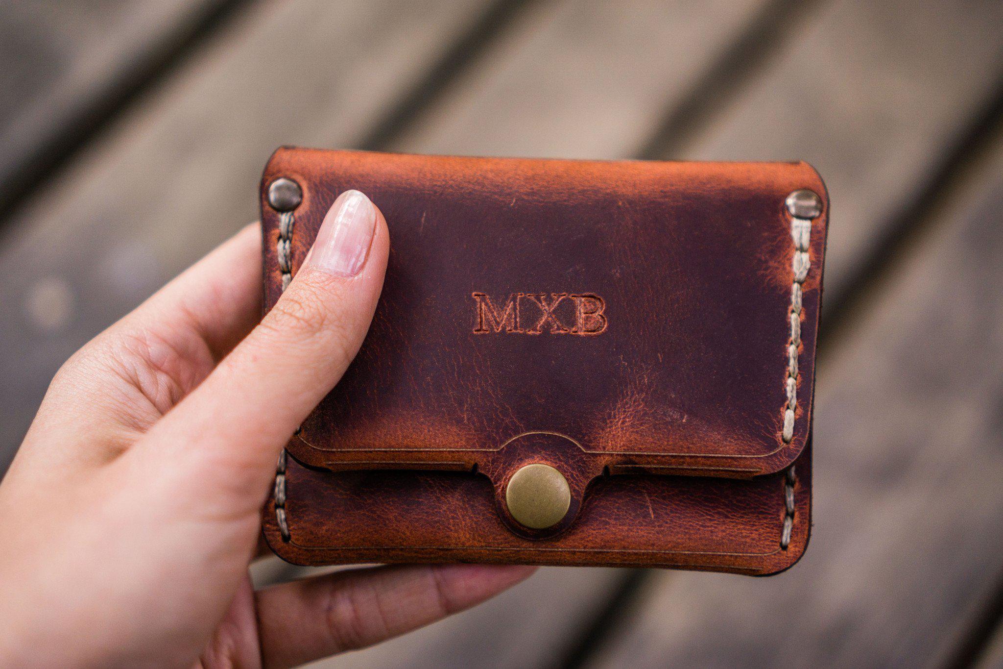 No.38 Personalized Handmade Leather Wallet - Crazy Horse Orange