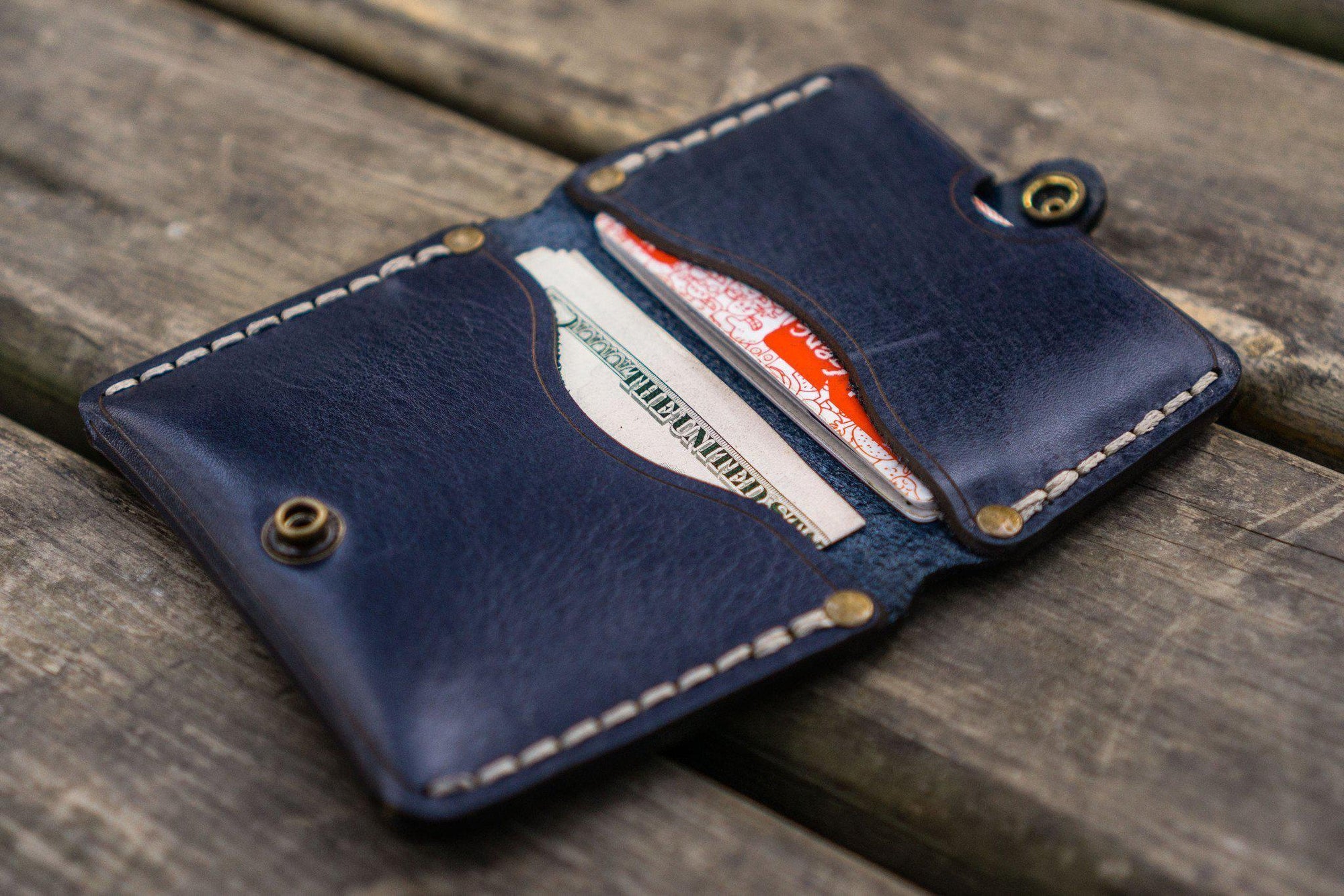 No.38 Personalized Minimalist Handmade Leather Wallet -Navy Blue