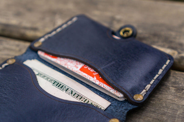No.38 Personalized Minimalist Handmade Leather Wallet -Navy Blue