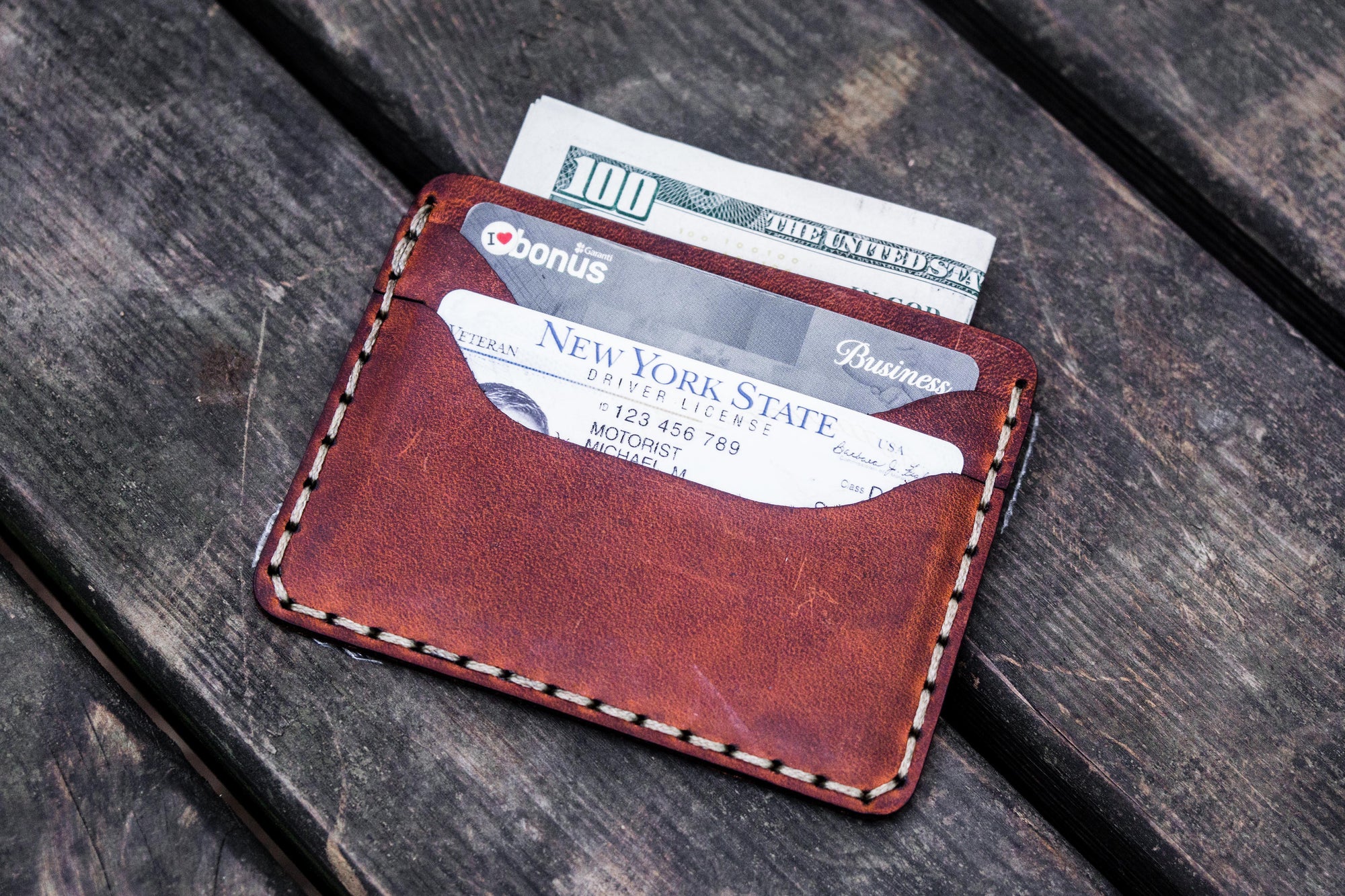 No.40 Handmade Leather Slim Card Wallet - Crazy Horse Orange-Galen Leather
