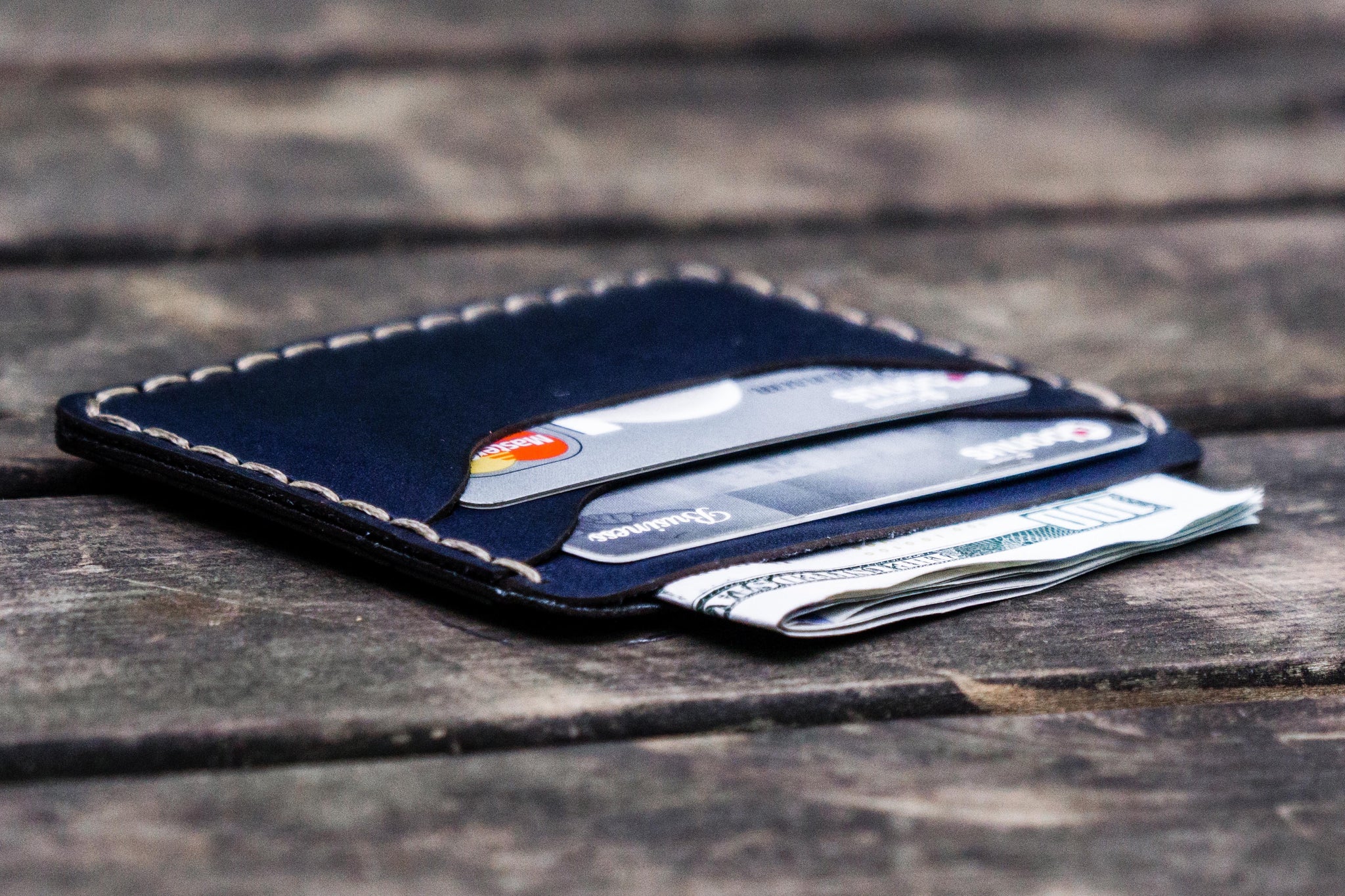 leather credit card sleeve Leather Minimalist Card Wallet | Blue