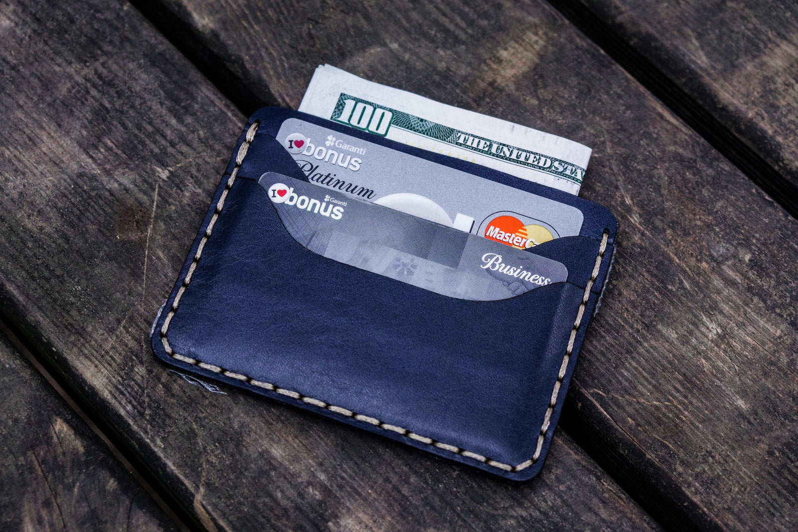 No.40 Handmade Leather Slim Card Wallet - Navy Blue-Galen Leather