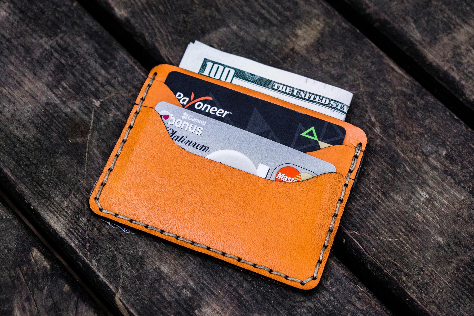 No.40 Handmade Leather Slim Card Wallet - Orange-Galen Leather