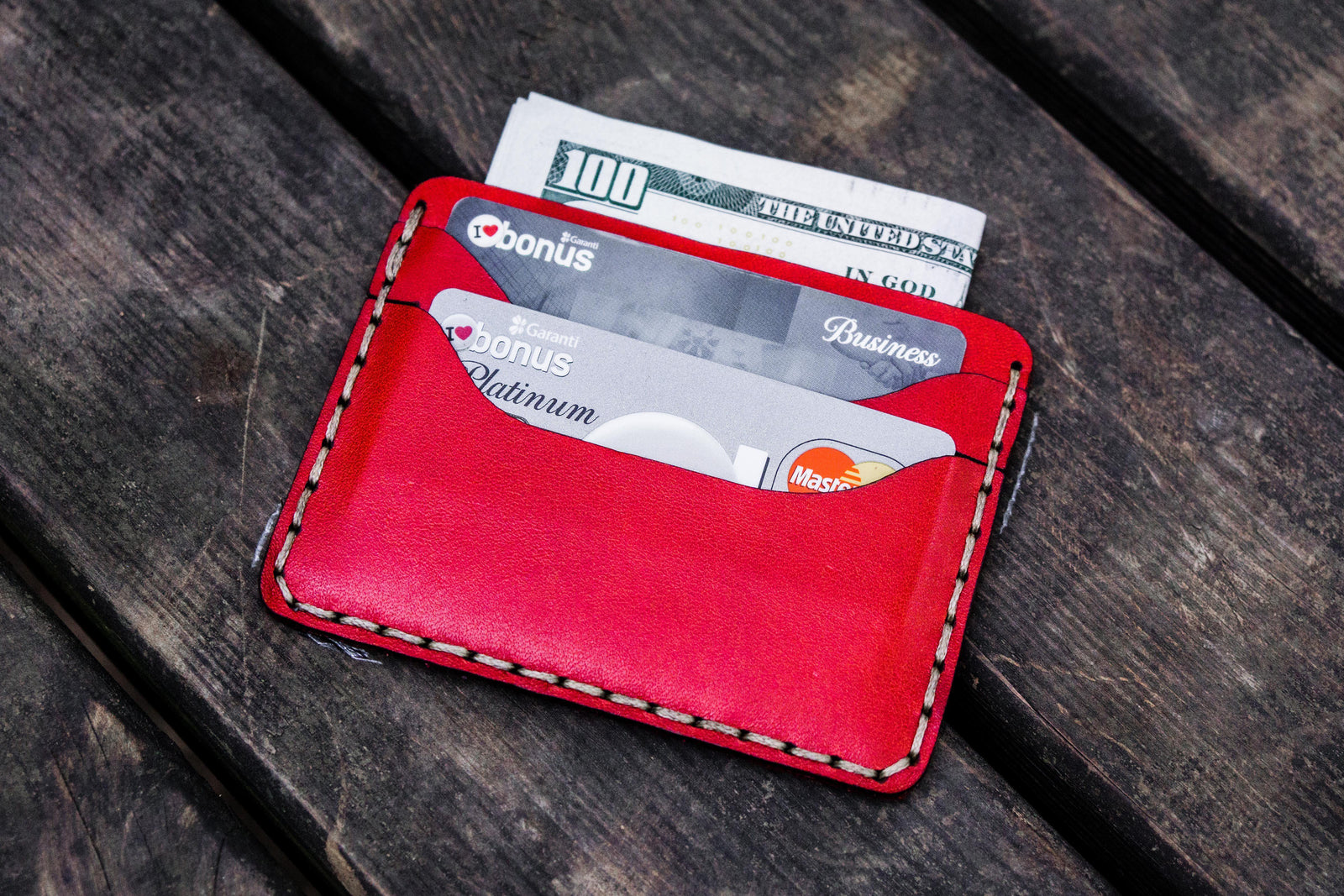 No.40 Handmade Leather Slim Card Wallet - Red-Galen Leather