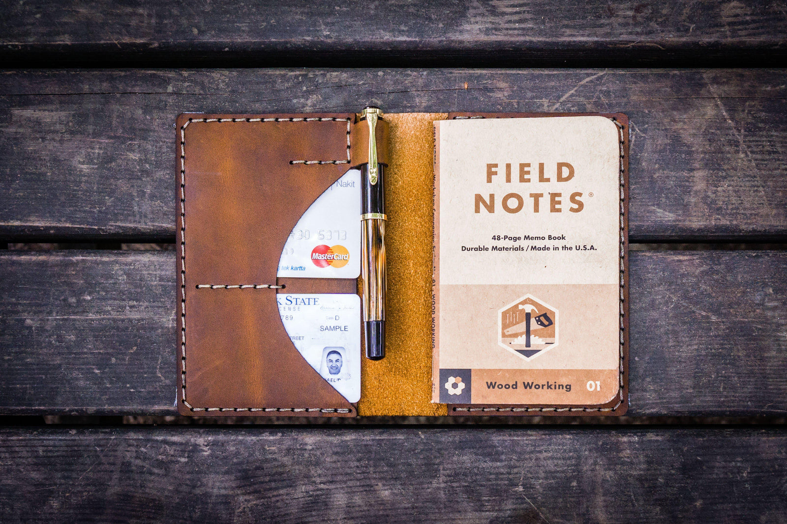 No.44 Personalized Leather Field Notes Cover - Crazy Horse Brown-Galen Leather