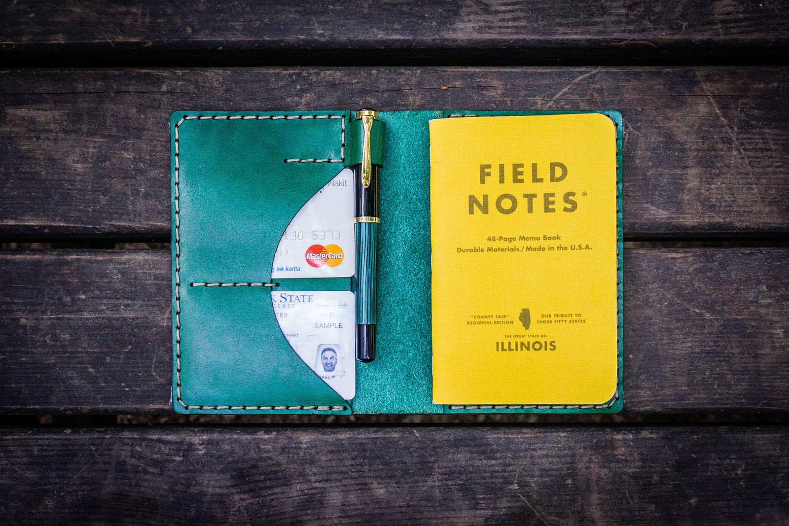 No.44 Personalized Leather Field Notes Cover - Green-Galen Leather