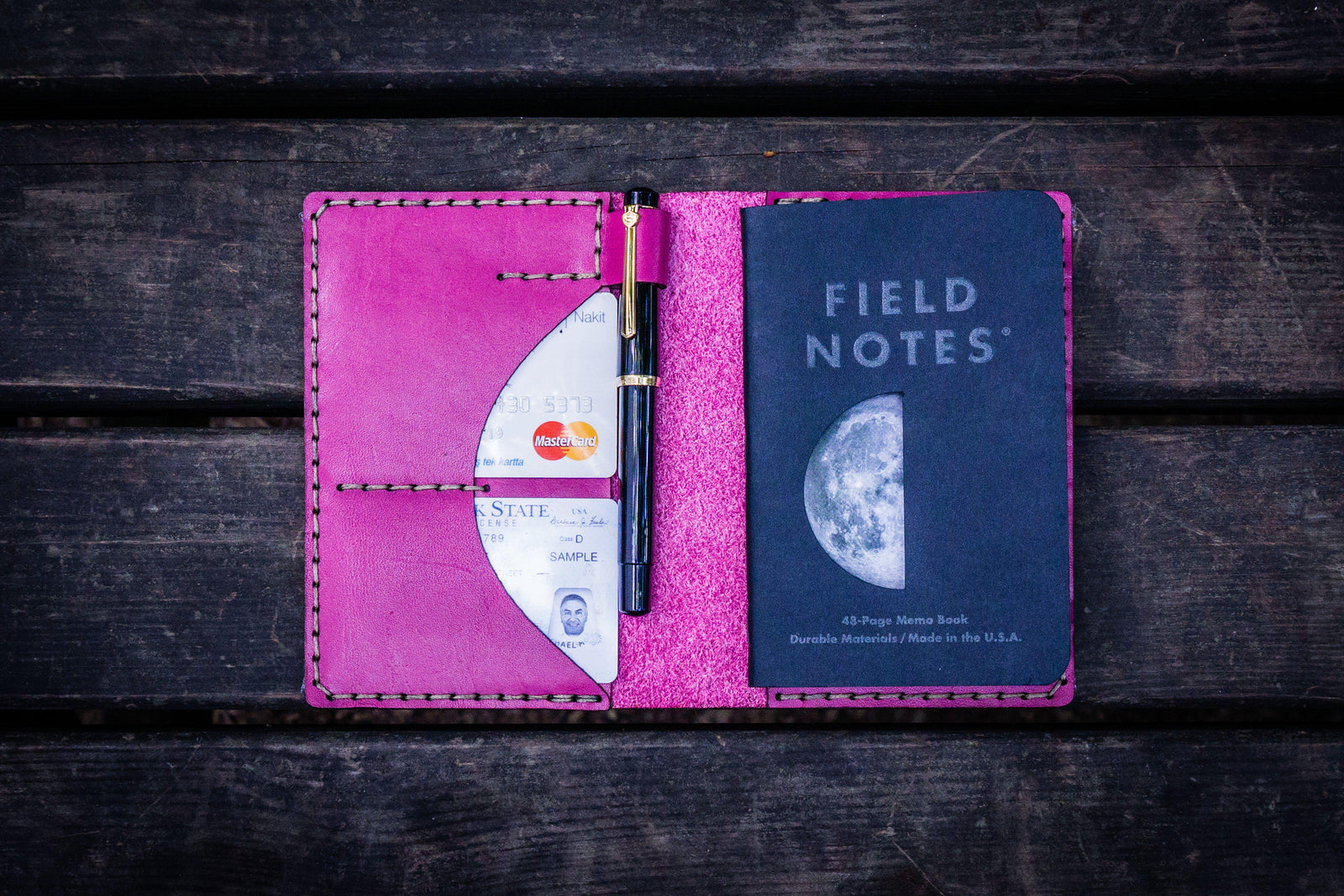 No.44 Personalized Leather Field Notes Cover - Pink-Galen Leather