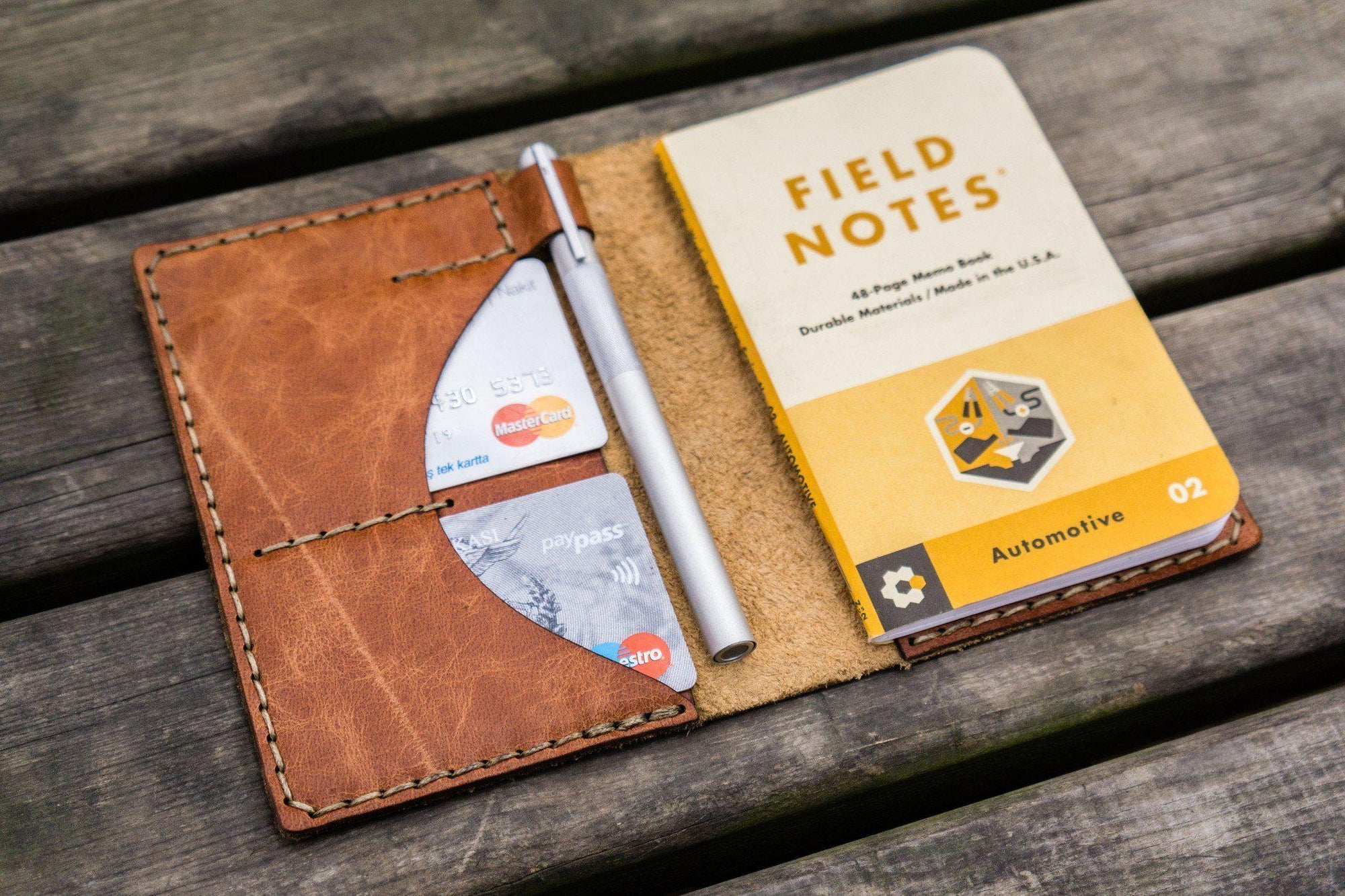 No.44 Personalized Leather Field Notes Cover - Rustic Brown - Galen Leather