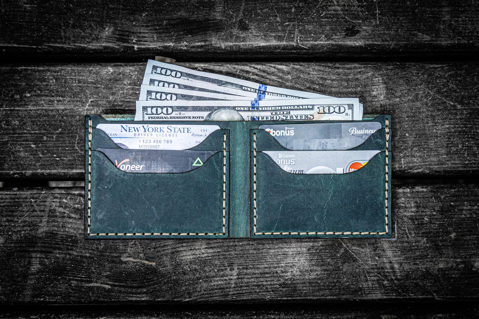 No.48 Personalized Handmade Leather Wallet - Crazy Horse Forest Green-Galen Leather