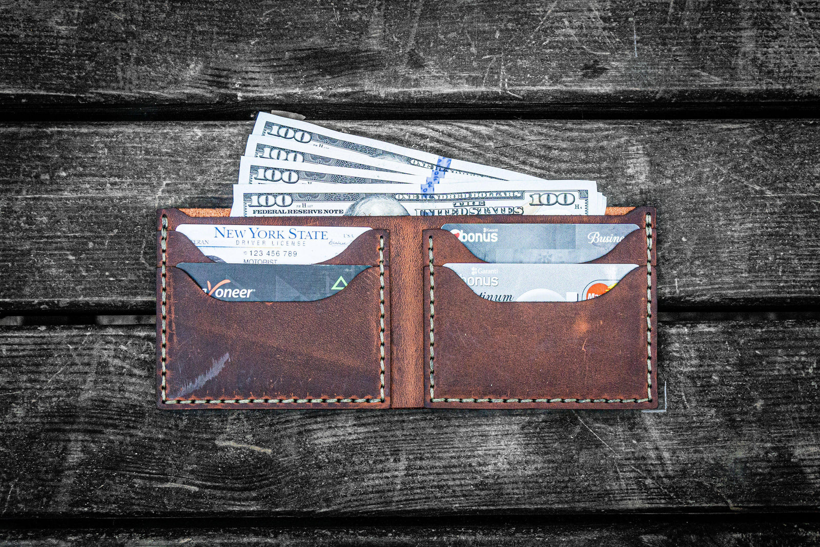 No.48 Personalized Handmade Leather Wallet - Crazy Horse Orange-Galen Leather