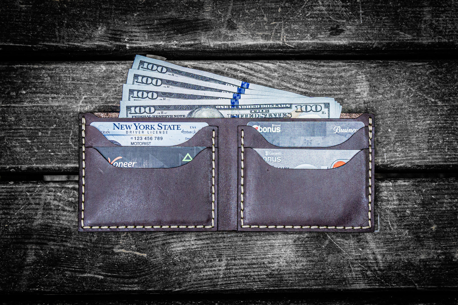 No.48 Personalized Handmade Leather Wallet - Dark Brown-Galen Leather