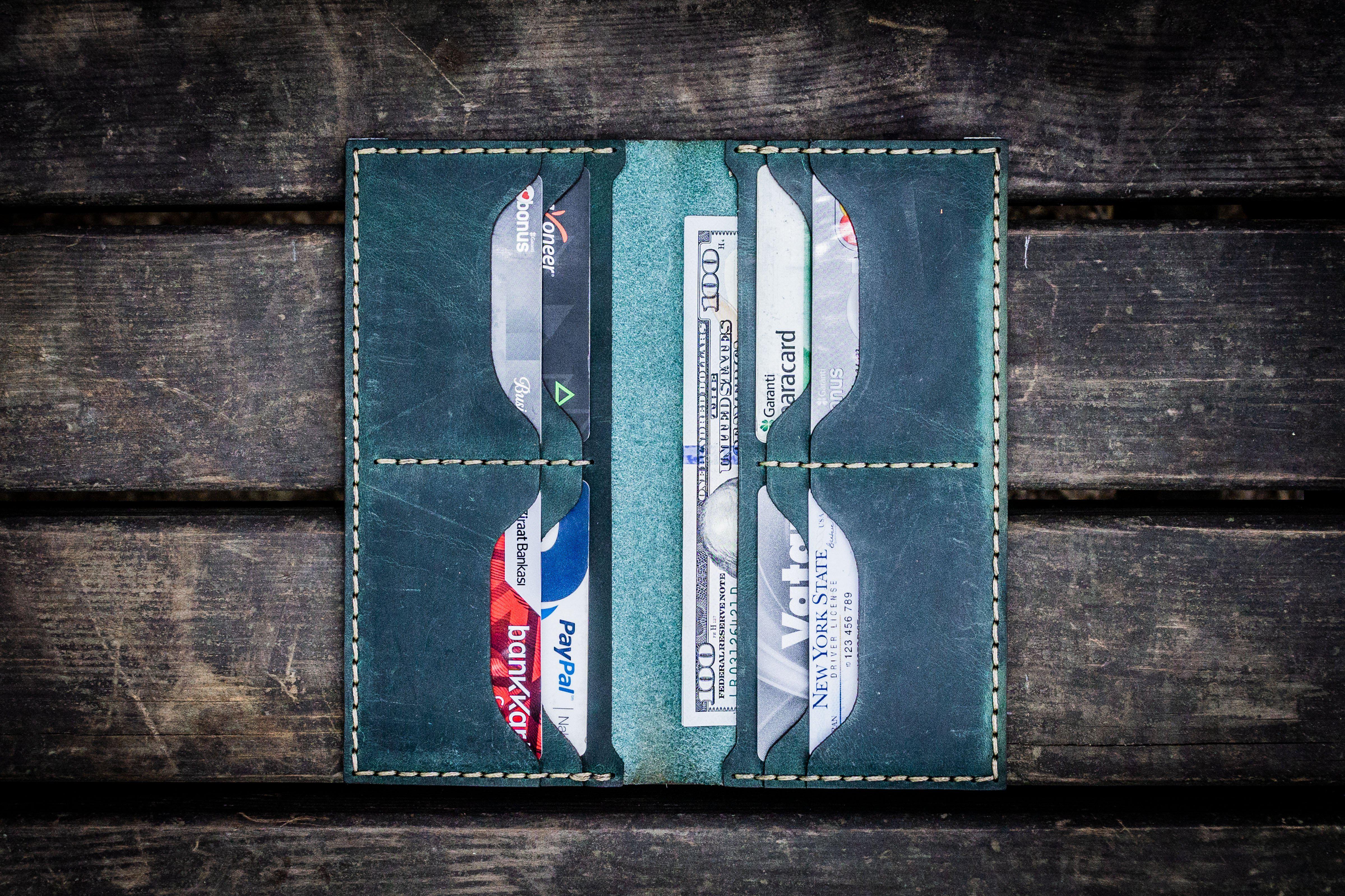 ◎FELLO◎ Wave Card Wallet Green Missouri Green Leather Card Wallet | Slim Leather Wallet