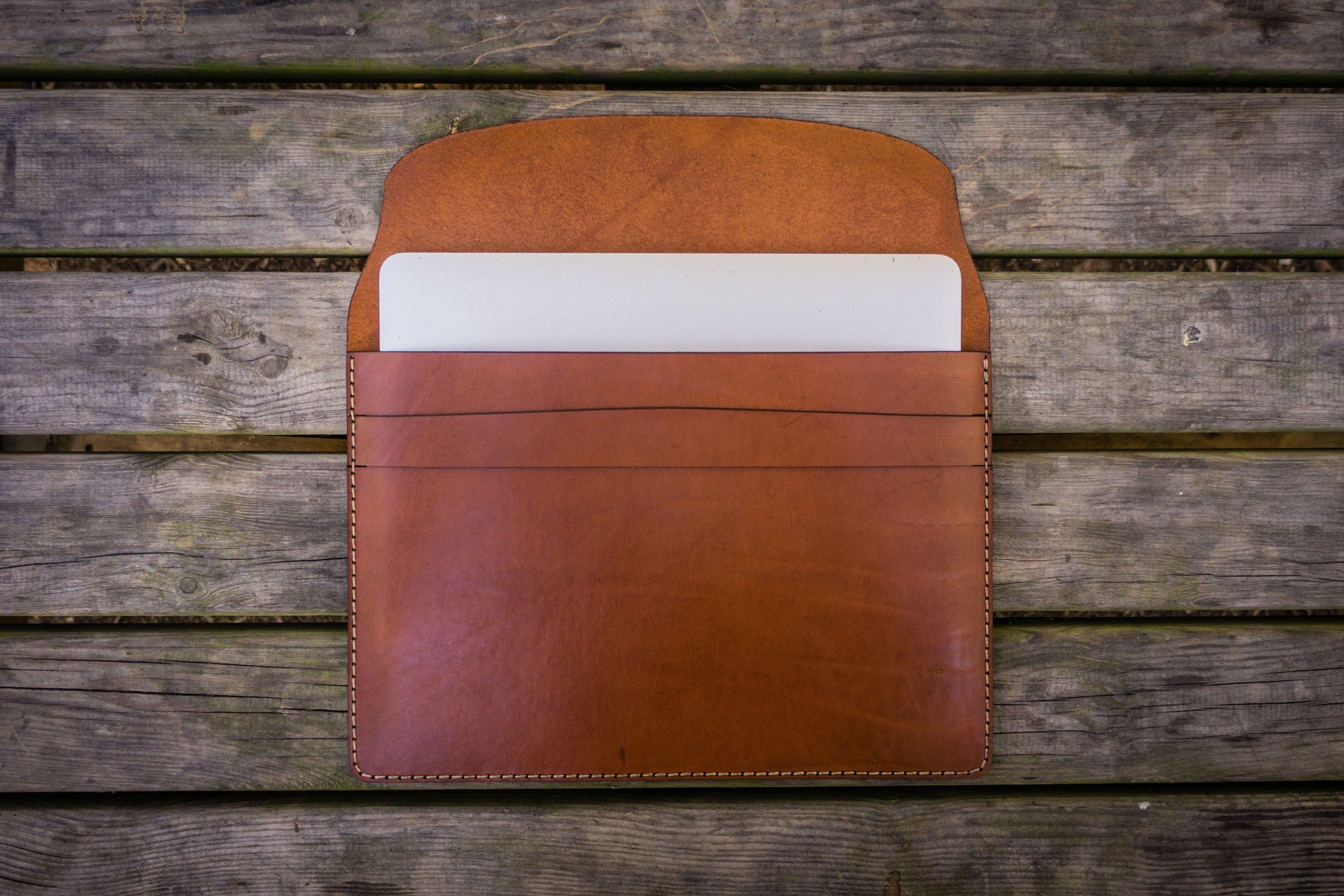 Personalised Handmade Natural Veg Tan Leather Minimalist Laptop Sleeve  Case, Natural Leather MacBook Sleeve Case, iPad Surface Sleeve 