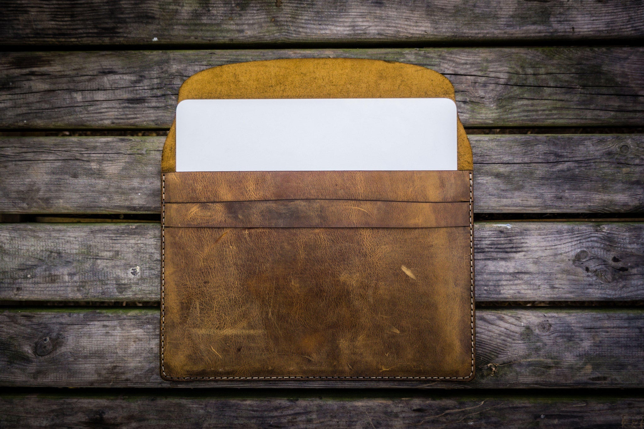 Personalized Leather MacBook Sleeve - Distressed Brown | Galen Leather Personalized Leather MacBook Sleeve - Distressed Brown | Galen Leather
