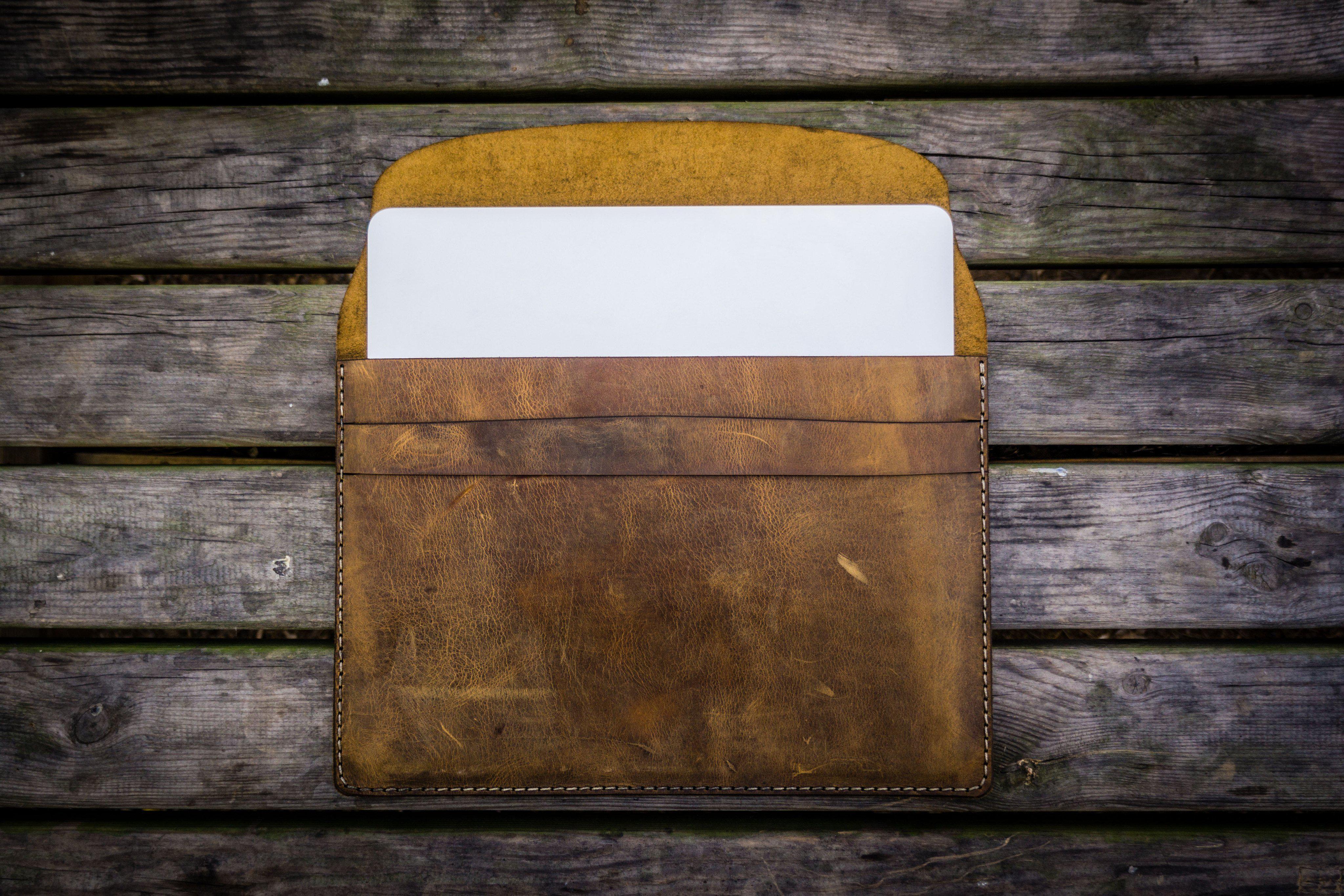 horse card sleeves Personalized Leather MacBook Sleeve - Distressed Brown