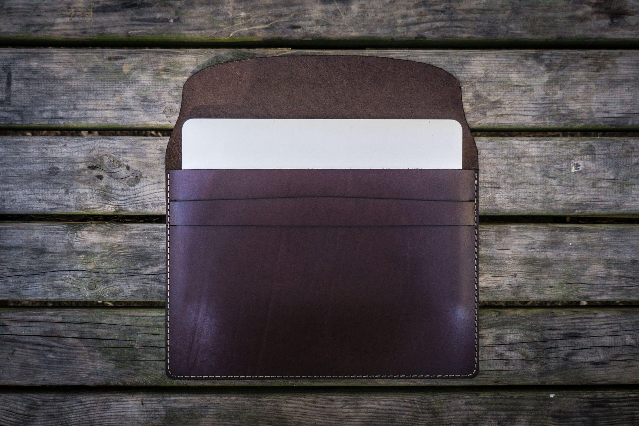 Handmade Leather 12/13/15" MacBook Sleeve - Dark Brown | Galen Leather Handmade Leather 12/13/15" MacBook Sleeve - Dark Brown | Galen Leather