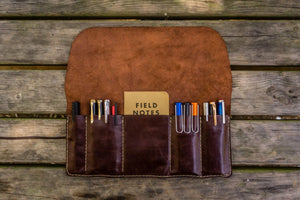 Personalized Leather Pen Roll - Brown-Galen Leather