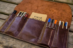 Rustic Ridge Leather Rustic Genuine Leather Pencil Roll - Pen and Pencil Case - Dark Brown