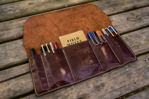 Personalized Leather Pen Roll - Brown-Galen Leather