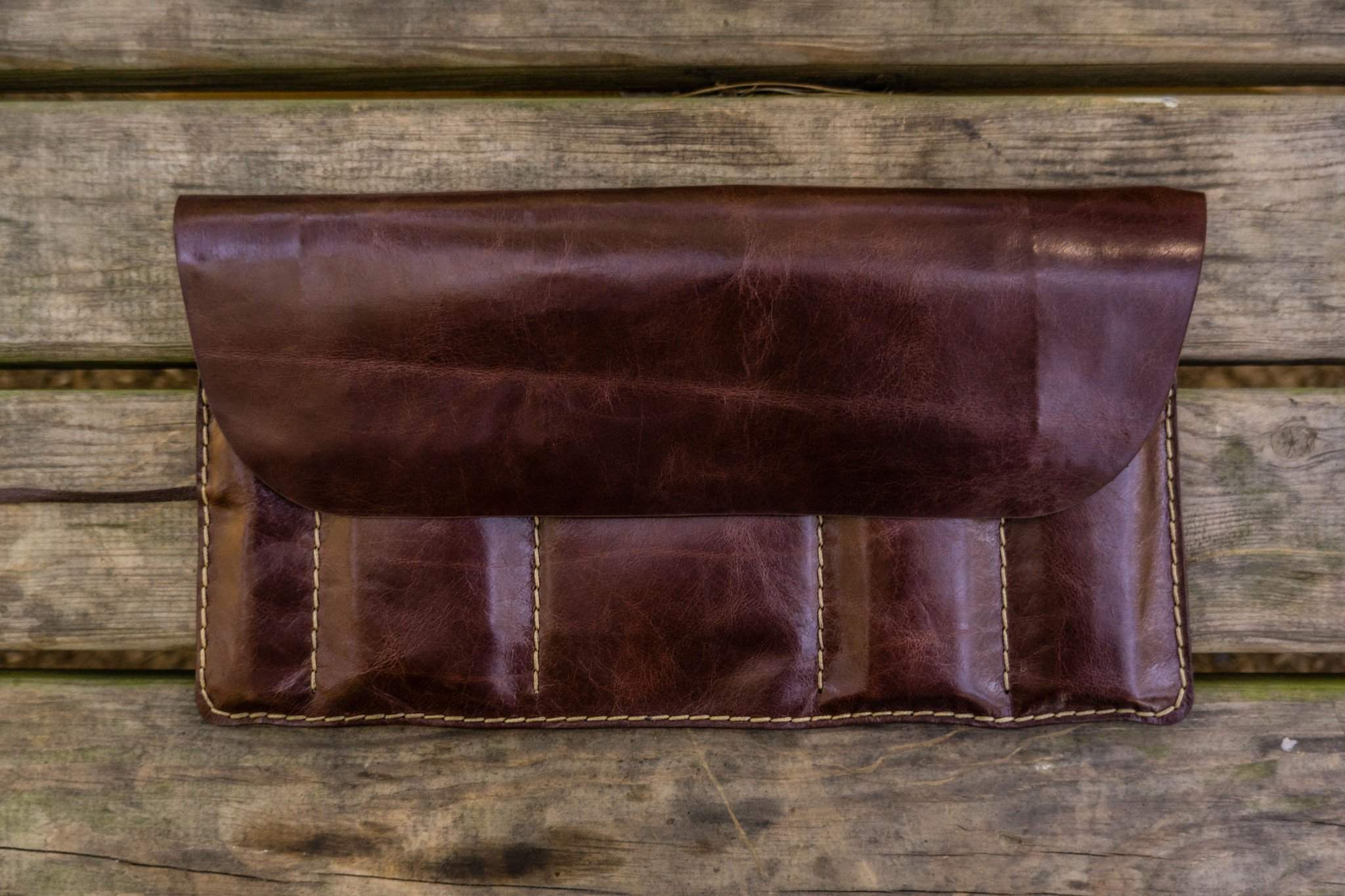 Leather Pencil Case Roll - Distressed Brown - Extra Studio