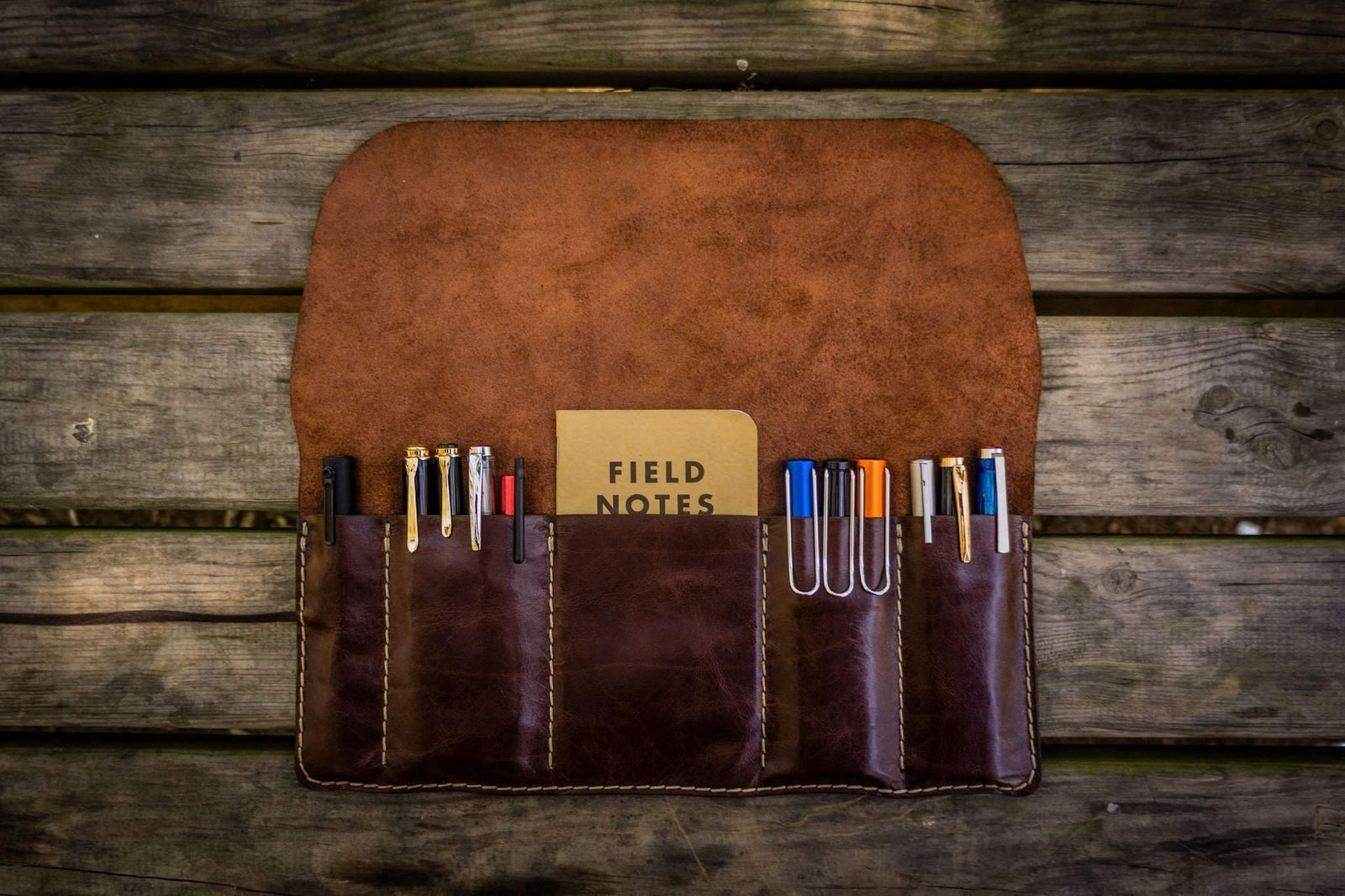 Personalized Leather Pen Roll - Brown-Galen Leather