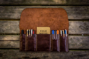 Personalized Leather Pen Roll - Brown-Galen Leather