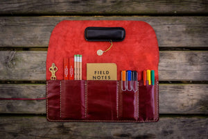 Personalized Leather Pen Roll - Red-Galen Leather