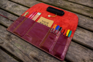 Personalized Leather Pen Roll - Red-Galen Leather