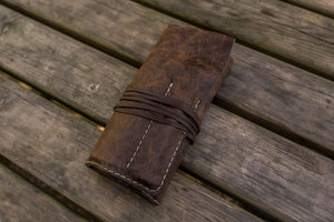 Personalized Leather Pen Roll - Rustic Dark Brown-Galen Leather