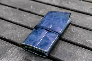 Personalized Leather Pen Roll - Rustic Navy-Galen Leather
