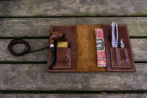 Personalized Leather Pipe Pouch/Pipe Roll - Brown-Galen Leather