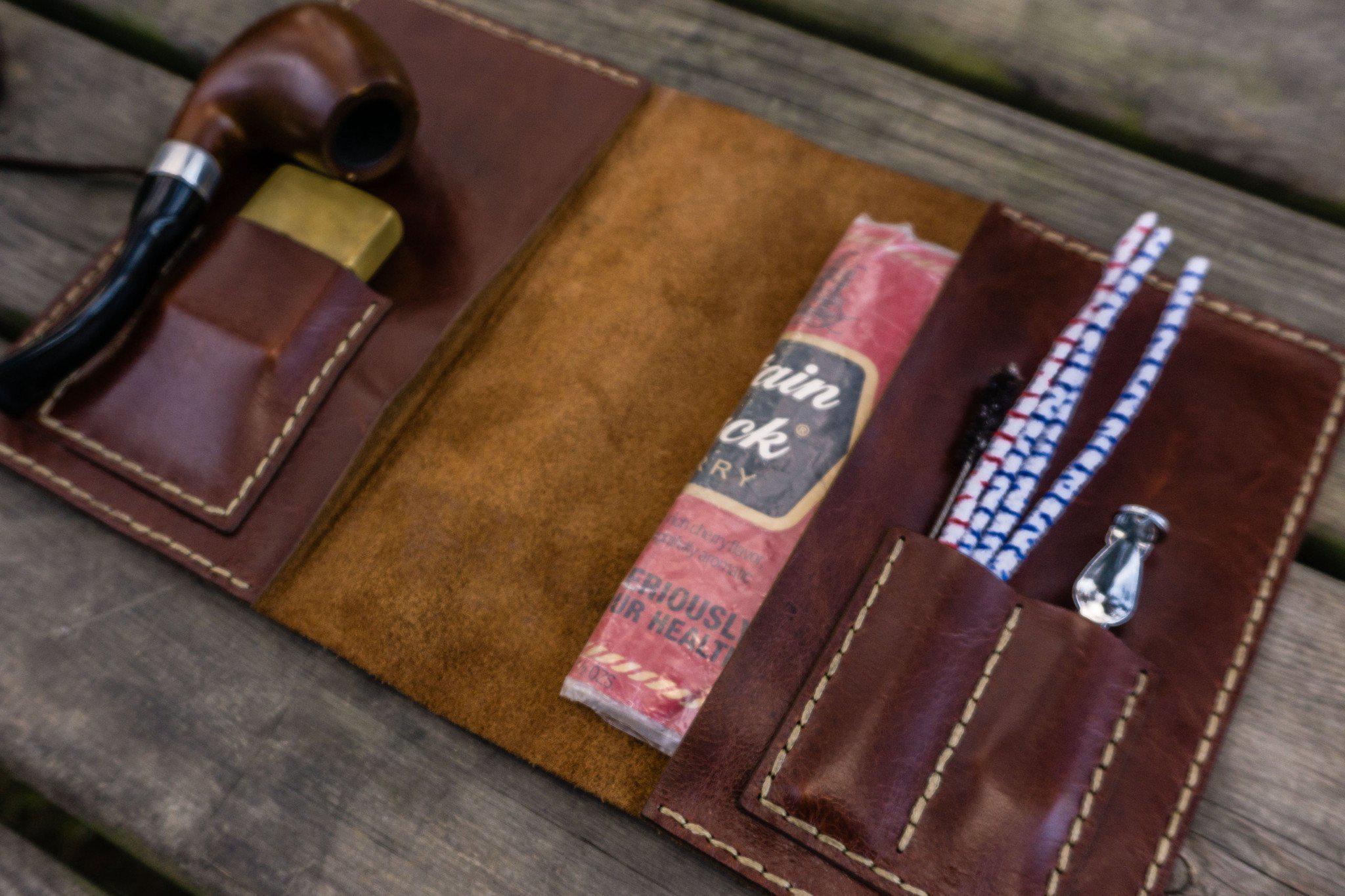 Personalized Leather Pipe Pouch/Pipe Roll - Brown - Galen Leather