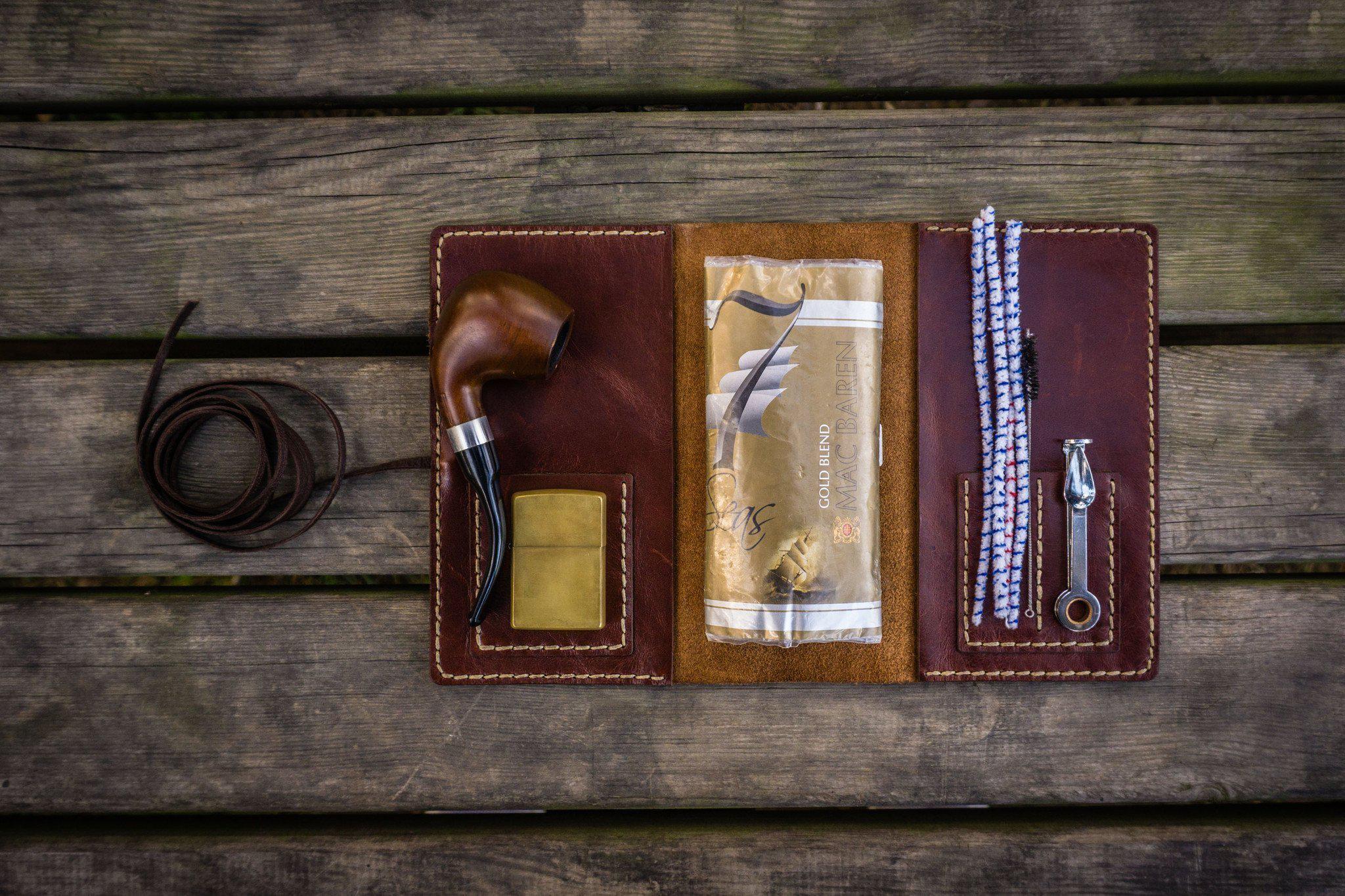 Personalized Leather Pipe Pouch/Pipe Roll Brown Galen Leather