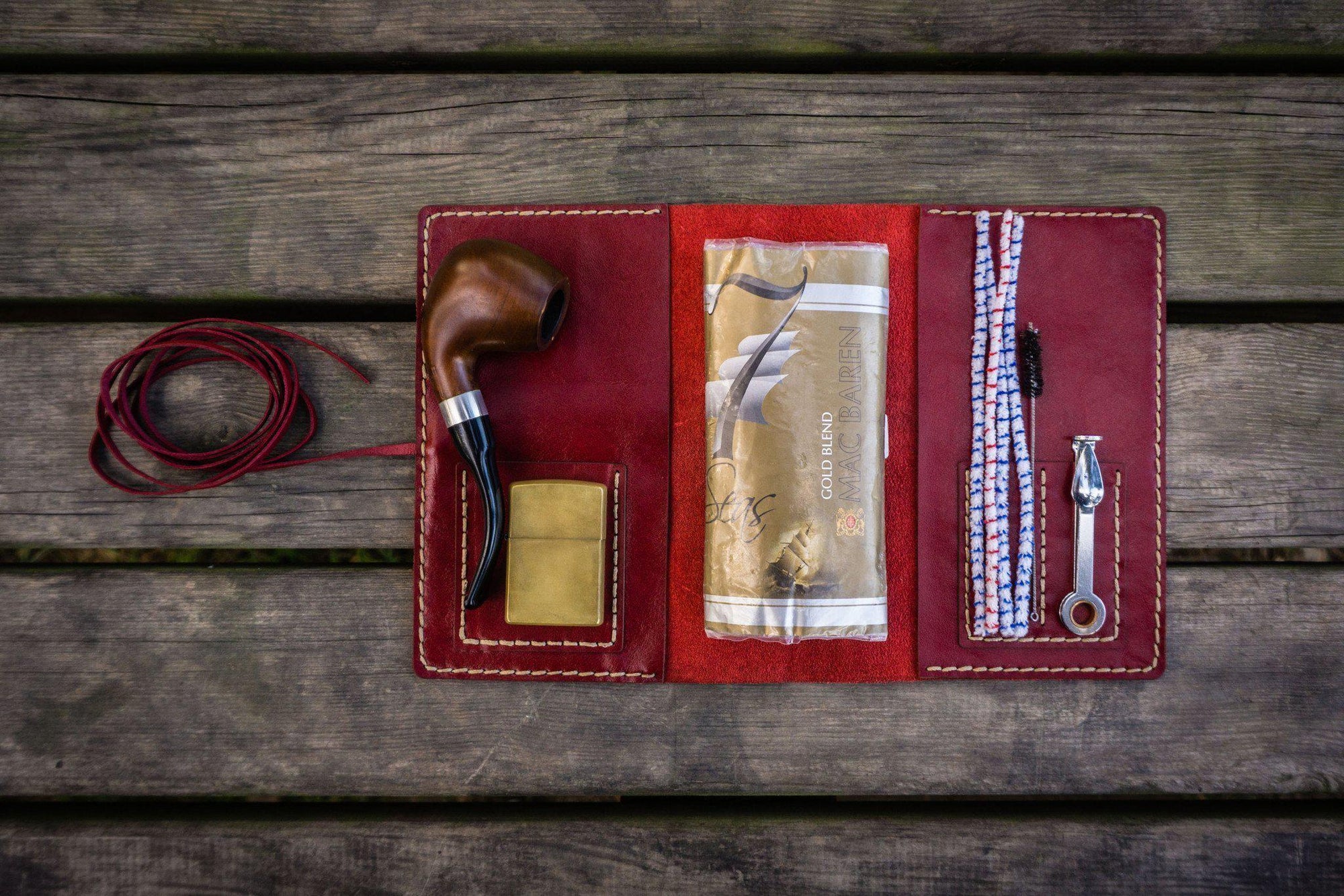 Personalized Leather Pipe Pouch/Pipe Roll - Red-Galen Leather