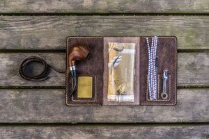 Personalized Leather Pipe Pouch/Pipe Roll - Rustic Dark Brown-Galen Leather