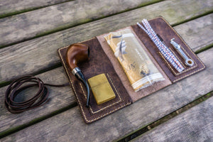 Personalized Leather Pipe Pouch/Pipe Roll - Rustic Dark Brown-Galen Leather