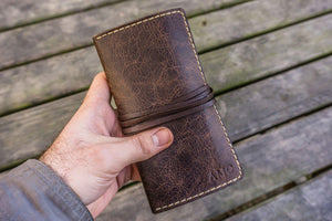 Personalized Leather Pipe Pouch/Pipe Roll - Rustic Dark Brown-Galen Leather