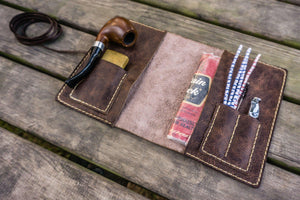 Personalized Leather Pipe Pouch/Pipe Roll - Rustic Dark Brown-Galen Leather