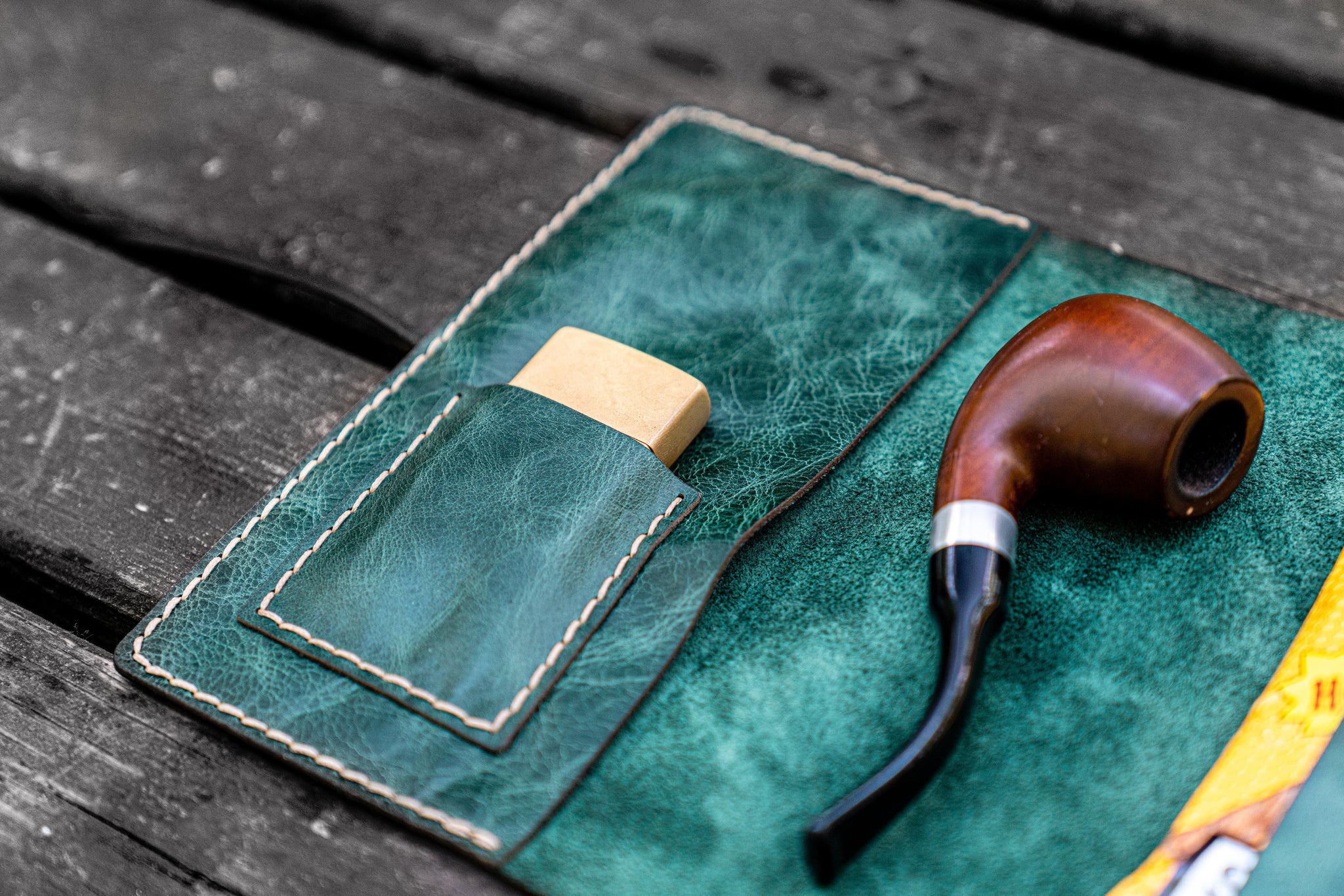 Personalized Leather Pipe Pouch/Pipe Roll - Rustic Green