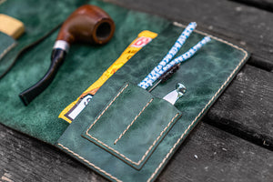 Personalized Leather Pipe Pouch/Pipe Roll - Rustic Green-Galen Leather