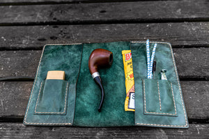 Personalized Leather Pipe Pouch/Pipe Roll - Rustic Green-Galen Leather