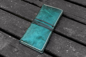 Personalized Leather Pipe Pouch/Pipe Roll - Rustic Green-Galen Leather